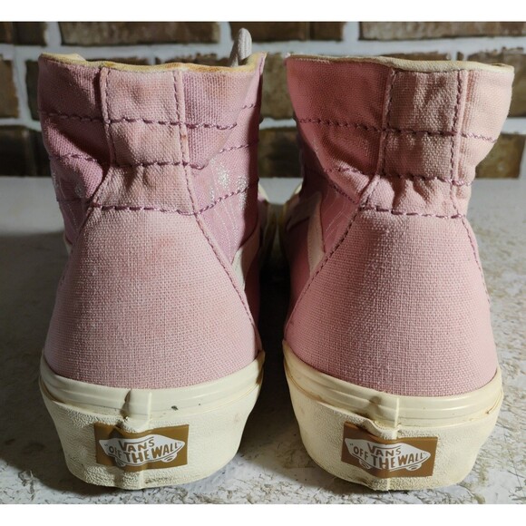 Vans Pink Embroidered Hemp Eco Theory SK8 High Top Sneakers Size 8.5 - Picture 6 of 12